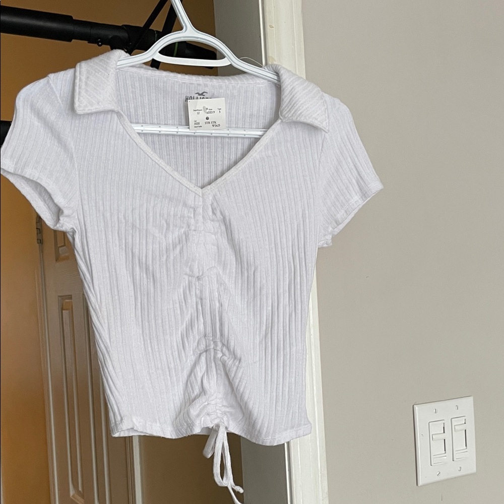 Hollister White Ribbed Collared Crop Top - Picture 6 of 6